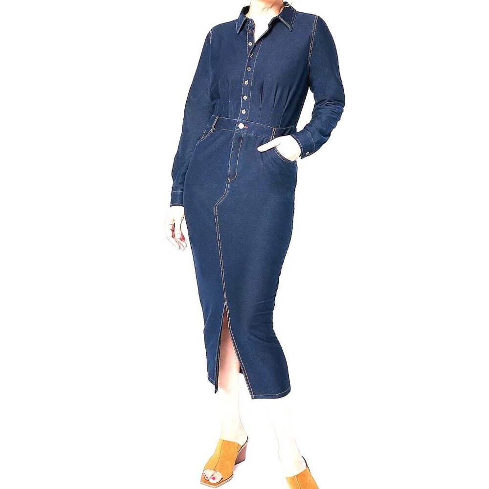 Peace Love World Denim Regular Knit Long Sleeve Dark Wash X-Small Pockets - Picture 3 of 9
